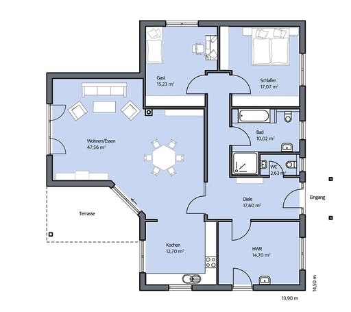 Massivhaus Ipsen von Mammen Bauunternehmen, Bungalow Grundriss 1