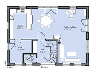 Massivhaus Janke von Mammen Bauunternehmen, Satteldach-Klassiker Grundriss 1