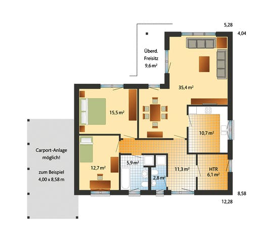 Fertighaus Mandö von Danhaus Schlüsselfertig ab 225870€, Bungalow Grundriss 1