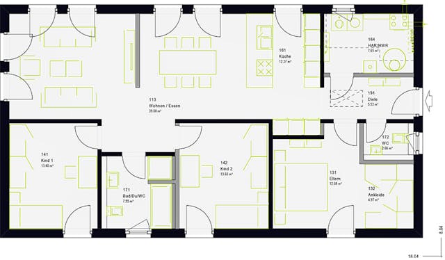 Holzhaus-Bungalow mit 120 m2: ComfortStyle 11.02 S von massa haus
