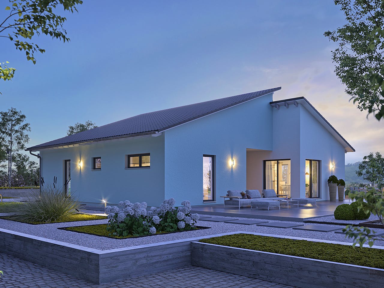 Fertighaus ComfortStyle 14.01 P von massa haus Ausbauhaus ab 180999€, Bungalow Außenansicht 1