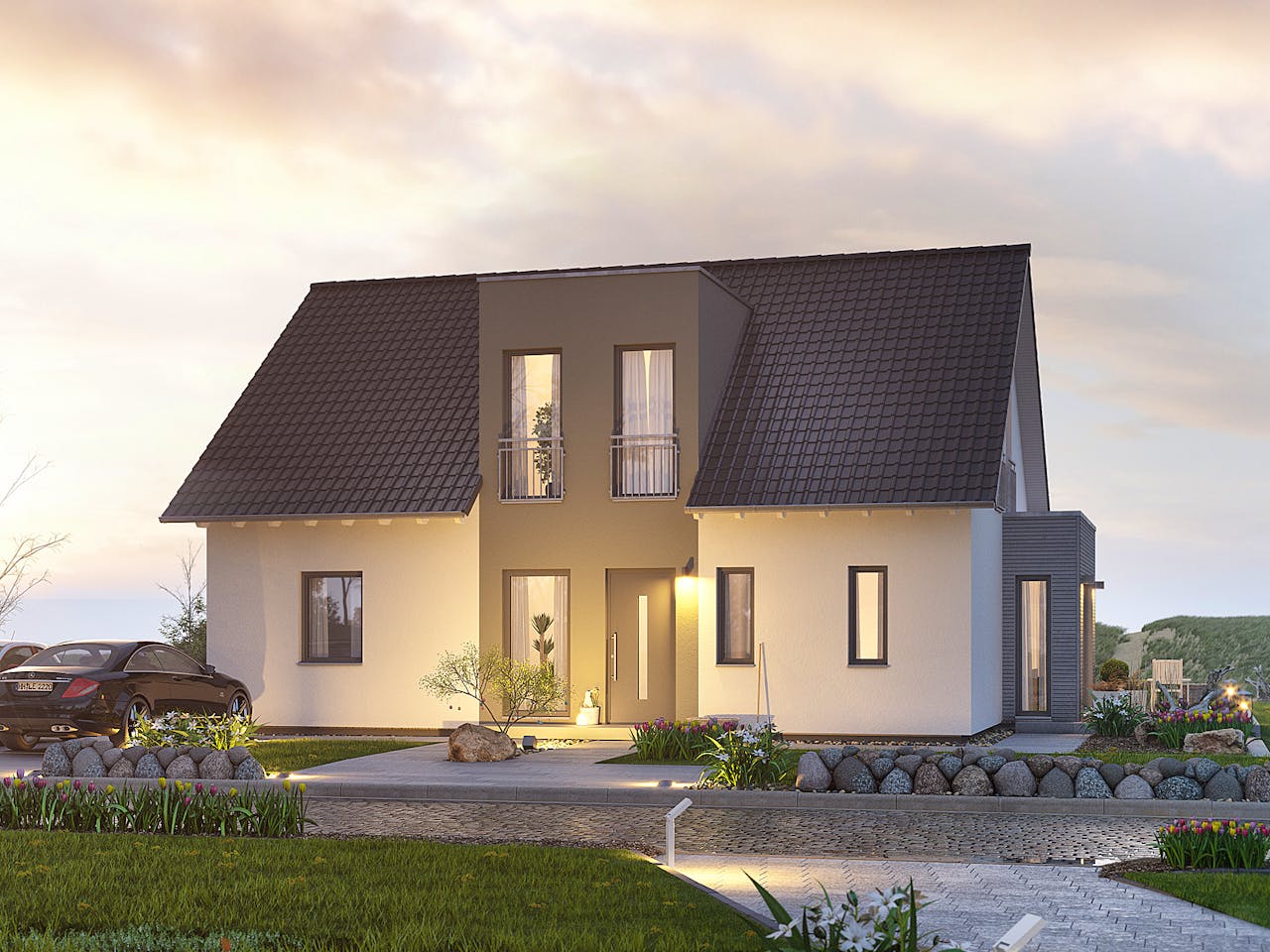 Fertighaus FamilyStyle 17.01 S von massa haus Ausbauhaus ab 156999€, Satteldach-Klassiker Außenansicht 1