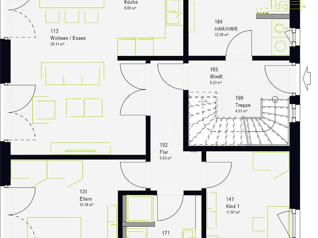 Fertighaus FamilyStyle 17.01 S von massa haus Ausbauhaus ab 156999€, Satteldach-Klassiker Grundriss 1