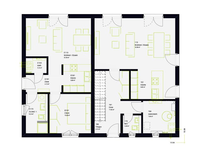 Fertighaus FamilyStyle 23.01 S von massa haus Ausbauhaus ab 186999€, Satteldach-Klassiker Grundriss 1 Fertighaus FamilyStyle 23.01 S von massa haus Ausbauhaus ab 186999€, Satteldach-Klassiker Grundriss 1