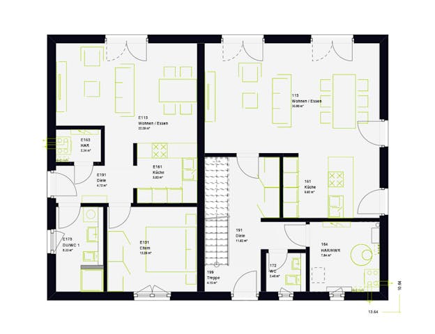 Grundriss Fertighaus mit Einliegerwohnung im Erdgeschoss mit separatem Eingang