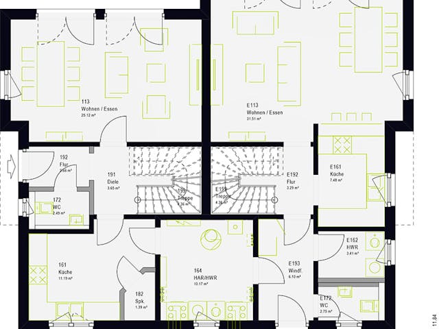 Fertighaus FamilyStyle 24.01 S von massa haus Ausbauhaus ab 208999€, Satteldach-Klassiker Grundriss 1