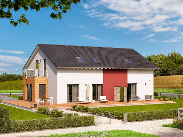 Fertighaus FamilyStyle 26.01 S von massa haus Ausbauhaus ab 200999€, Satteldach-Klassiker Außenansicht 4