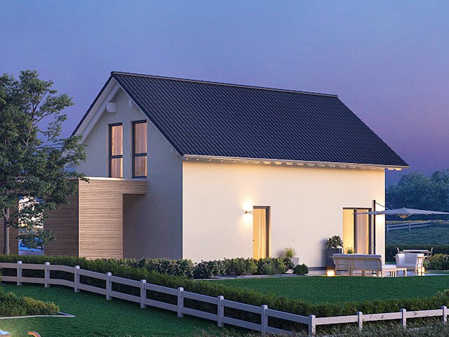Fertighaus LifeStyle 12.01 S von massa haus Ausbauhaus ab 129999€, Satteldach-Klassiker Außenansicht 3