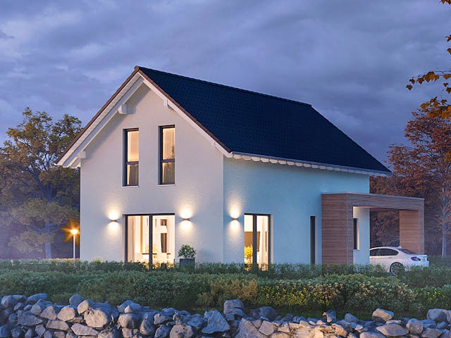 Fertighaus LifeStyle 12.01 S von massa haus Ausbauhaus ab 129999€, Satteldach-Klassiker Außenansicht 4