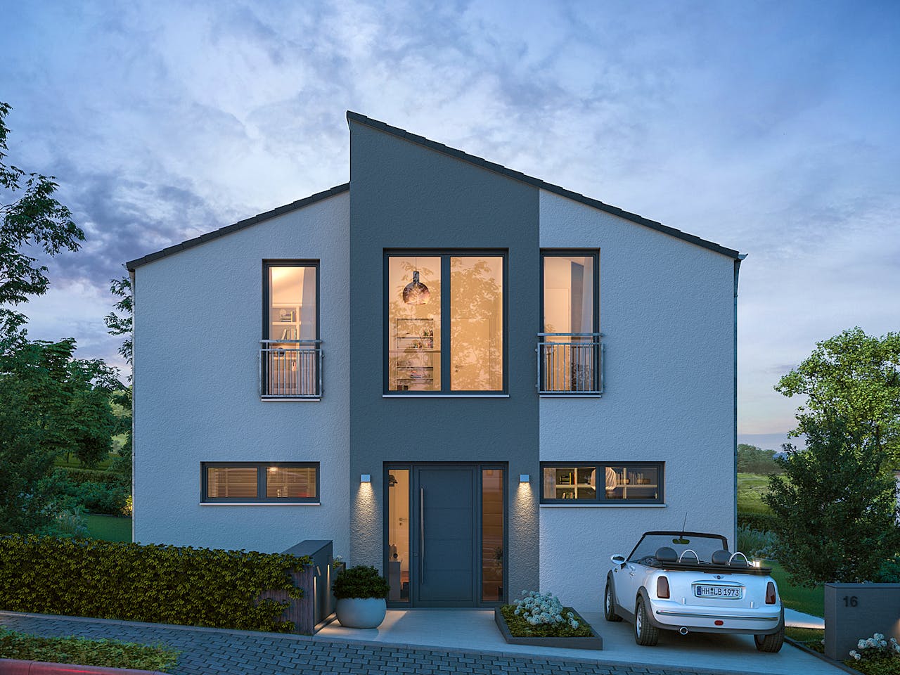 Fertighaus LifeStyle 13.11 P von massa haus Ausbauhaus ab 151999€, Pultdachhaus Außenansicht 1