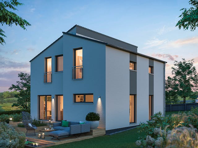 Fertighaus LifeStyle 13.11 P von massa haus Ausbauhaus ab 151999€, Pultdachhaus Außenansicht 2
