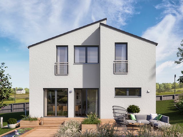 Fertighaus LifeStyle 13.11 P von massa haus Ausbauhaus ab 151999€, Pultdachhaus Außenansicht 3