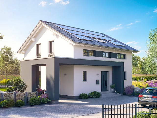 Fertighaus LifeStyle 16.02 S von massa haus Ausbauhaus ab 146999€, Satteldach-Klassiker Außenansicht 2