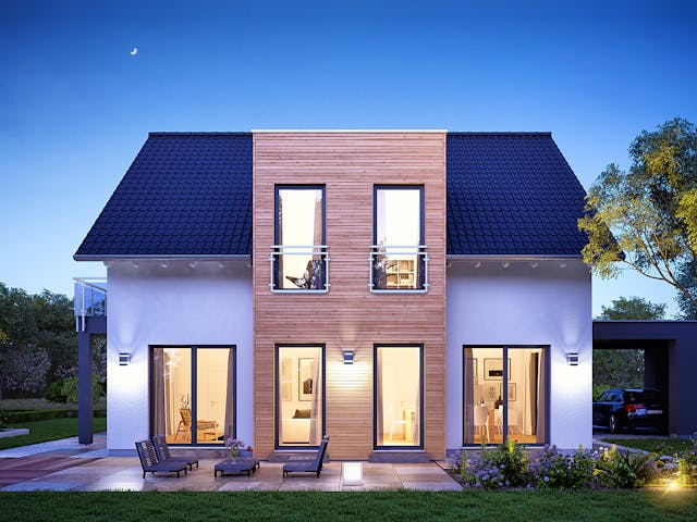 Fertighaus LifeStyle 16.02 S von massa haus Ausbauhaus ab 146999€, Satteldach-Klassiker Außenansicht 3