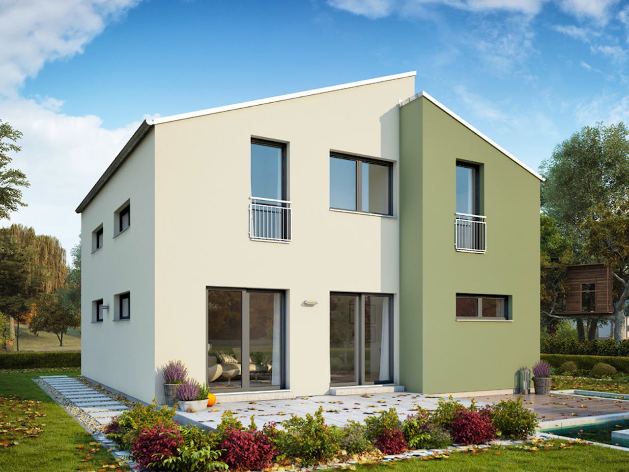 Fertighaus LifeStyle 16.05 P von massa haus Ausbauhaus ab 159999€, Pultdachhaus Außenansicht 1