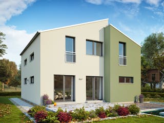 Fertighaus LifeStyle 16.05 P von massa haus Ausbauhaus ab 159999€, Pultdachhaus Außenansicht 1