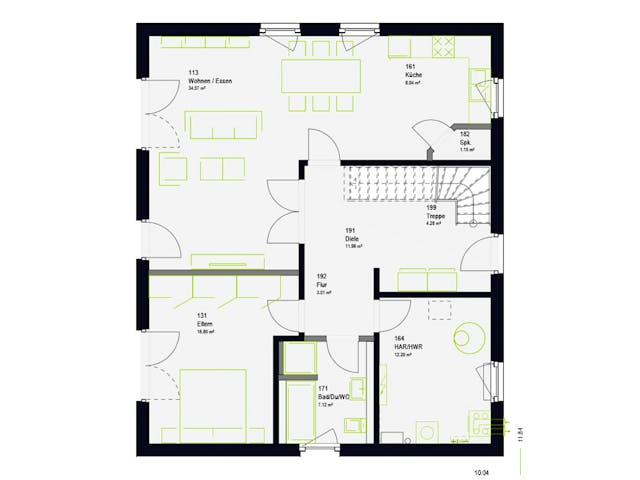 Fertighaus LifeStyle 17.01 S von massa haus Ausbauhaus ab 151999€, Satteldach-Klassiker Grundriss 1