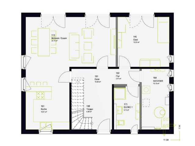 Fertighaus LifeStyle 18.02 S von massa haus Ausbauhaus ab 154999€, Satteldach-Klassiker Grundriss 1