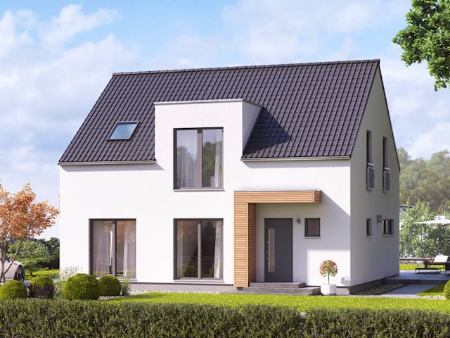 Fertighaus LifeStyle 18.06 S von massa haus Ausbauhaus ab 156999€, Satteldach-Klassiker Außenansicht 1