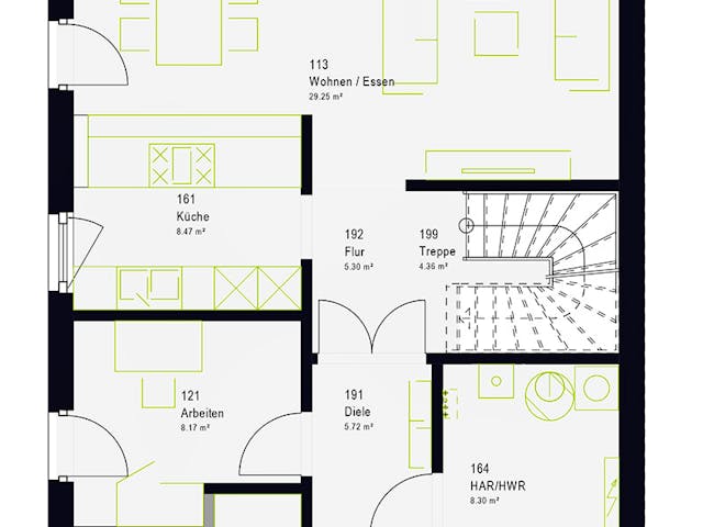 Fertighaus TwinStyle 15.01 S von massa haus Ausbauhaus ab 156999€, Satteldach-Klassiker Grundriss 1 Fertighaus TwinStyle 15.01 S von massa haus Ausbauhaus ab 156999€, Satteldach-Klassiker Grundriss 1