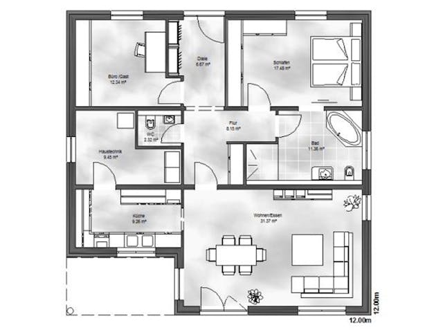 Massivhaus Bungalow 4 von Massive Wohnbau, Bungalow Grundriss 1 Massivhaus Bungalow 4 von Massive Wohnbau, Bungalow Grundriss 1