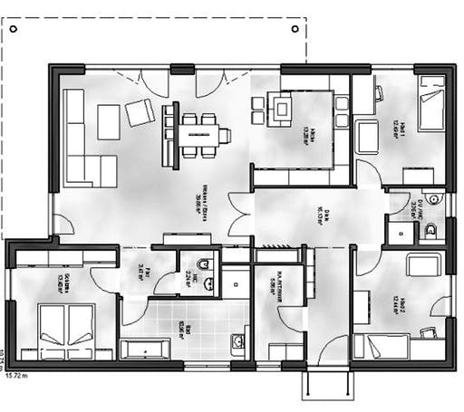 Massivhaus Bungalow 5 von Massive Wohnbau Schlüsselfertig ab 309900€, Bungalow Grundriss 1