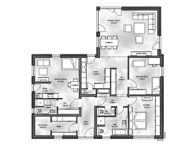 Massivhaus Bungalow 6 von Massive Wohnbau, Bungalow Grundriss 1 Massivhaus Bungalow 6 von Massive Wohnbau, Bungalow Grundriss 1