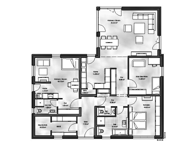 Massivhaus Bungalow 6 von Massive Wohnbau Schlüsselfertig ab 328200€, Bungalow Grundriss 1