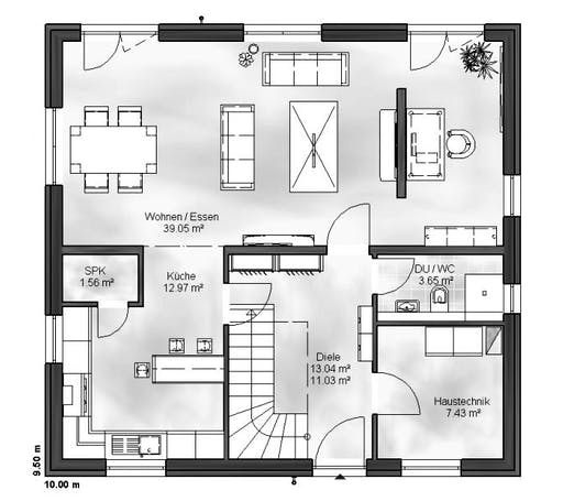Massivhaus Einfamilienhaus Ben von Massive Wohnbau Schlüsselfertig ab 236800€, Satteldach-Klassiker Grundriss 1