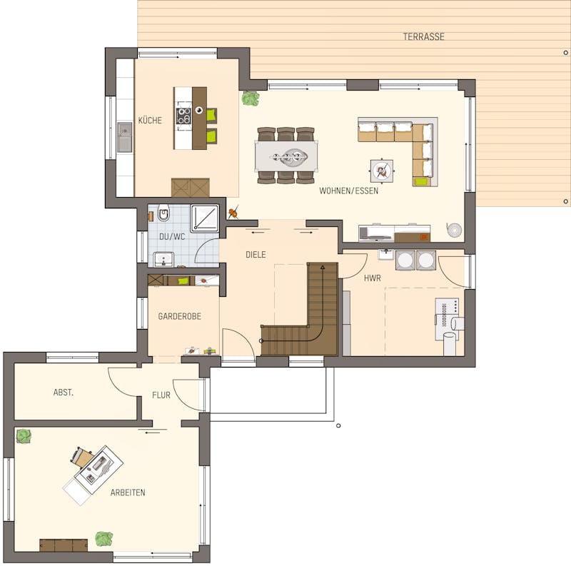 Haus mit Büroanbau Grundriss