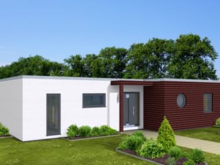 Fertighaus Bungalow 129 mit Flachdach von Zimmermann Haus Schlüsselfertig ab 289610€, Bungalow Außenansicht 1