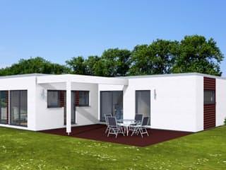 Fertighaus Bungalow 129 mit Flachdach von Zimmermann Haus Schlüsselfertig ab 289610€, Bungalow Außenansicht 2