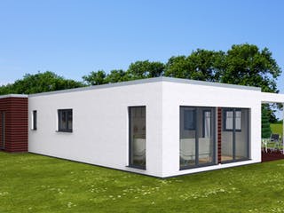 Fertighaus Bungalow 129 mit Flachdach von Zimmermann Haus Schlüsselfertig ab 289610€, Bungalow Außenansicht 3