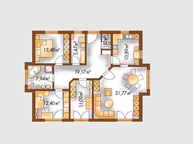 Massivhaus Mediterran 114 von Wagener Systemhausbau Schlüsselfertig ab 162000€, Bungalow Grundriss 1
