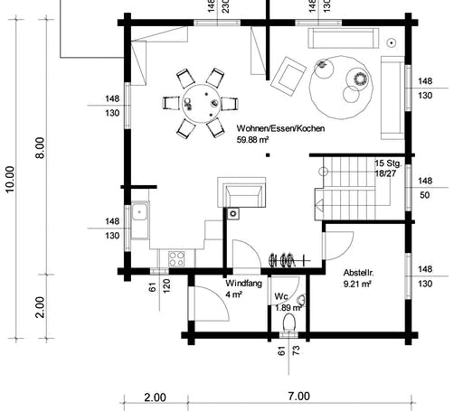 Blockhaus Mehlingen von Rems-Murr-Holzhaus Schlüsselfertig ab 420000€, Satteldach-Klassiker Grundriss 1