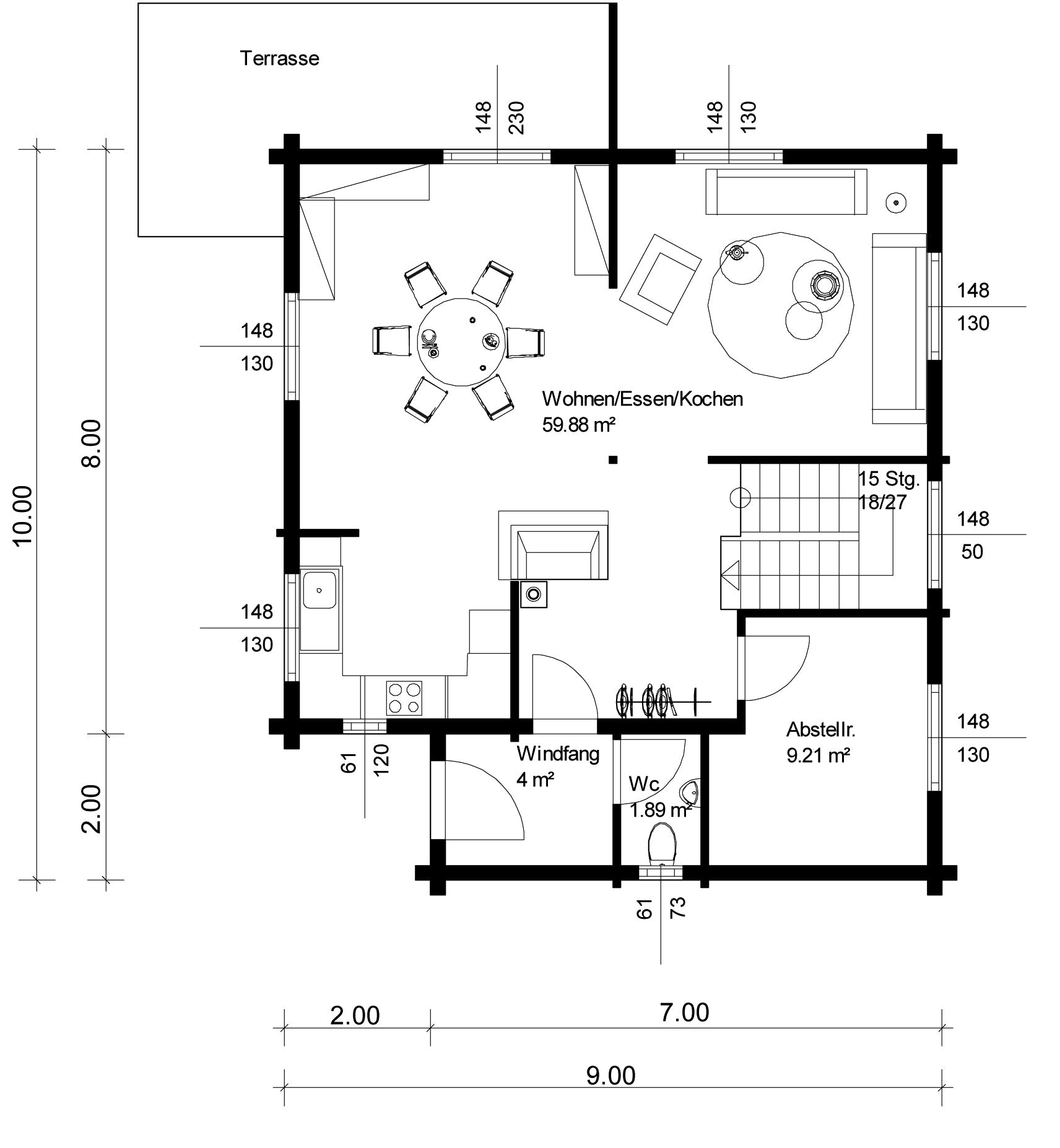 Blockhaus Mehlingen von Rems-Murr-Holzhaus Schlüsselfertig ab 509000€, Satteldach-Klassiker Grundriss 1
