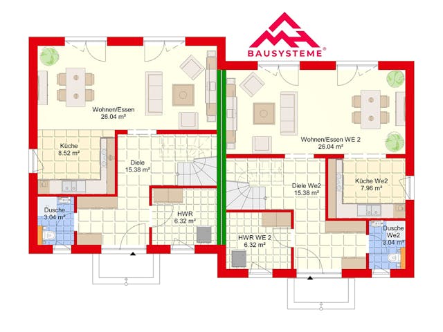 Massivhaus Dppelhaus mit zwei mal 113 m² von Mein Haus Bausysteme, Stadtvilla Grundriss 1