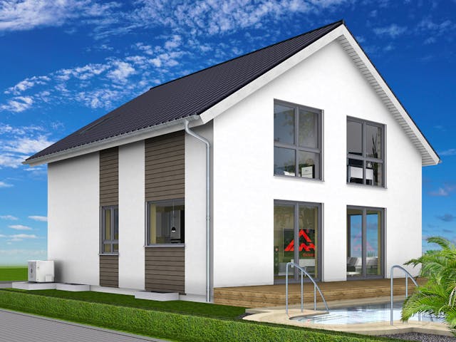 Massivhaus Trendhaus 135 und  Keller mit LIAPLAN gebaut von Mein Haus Bausysteme, Satteldach-Klassiker Außenansicht 1