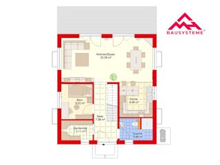 Massivhaus Trendhaus 135 und  Keller mit LIAPLAN gebaut von Mein Haus Bausysteme, Satteldach-Klassiker Grundriss 1