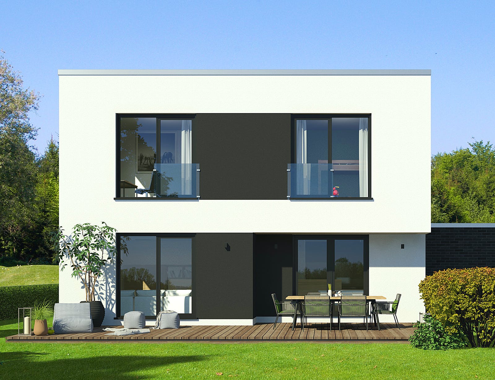 Fertighaus x-black 1 – Bauhaus-Villa mit Garage von Meisterstück-HAUS Schlüsselfertig ab 478589€, Cubushaus Außenansicht 2