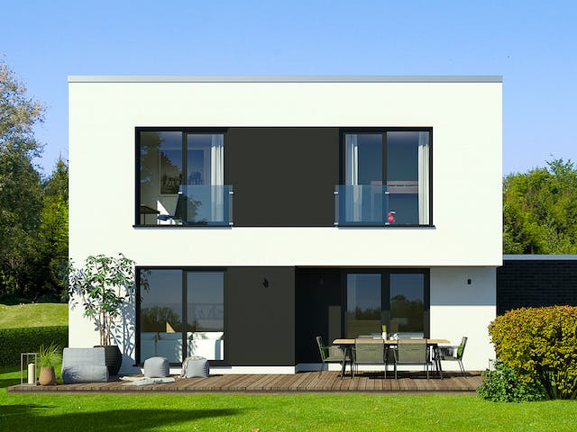 Fertighaus x-black 1 – Bauhaus-Villa mit Garage von Meisterstück-HAUS Schlüsselfertig ab 478589€, Cubushaus Außenansicht 2