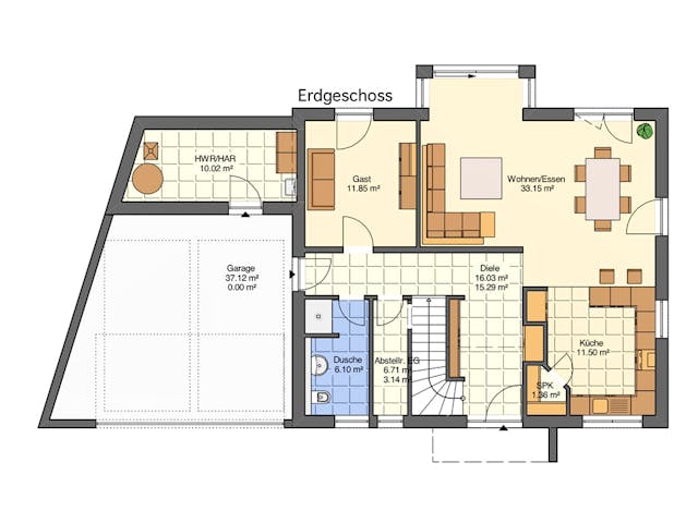 Massivhaus Stadtvilla mit flexiblem Wohnraum von RheinMassiv Massivhäuser, Stadtvilla Grundriss 1