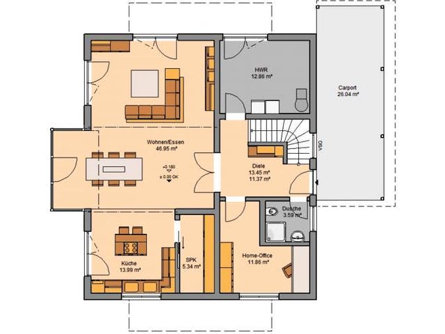 Massivhaus ARCHITEKTENHAUS APOS von Kern-Haus Chemnitz Schlüsselfertig ab 592900€, Satteldach-Klassiker Grundriss 1