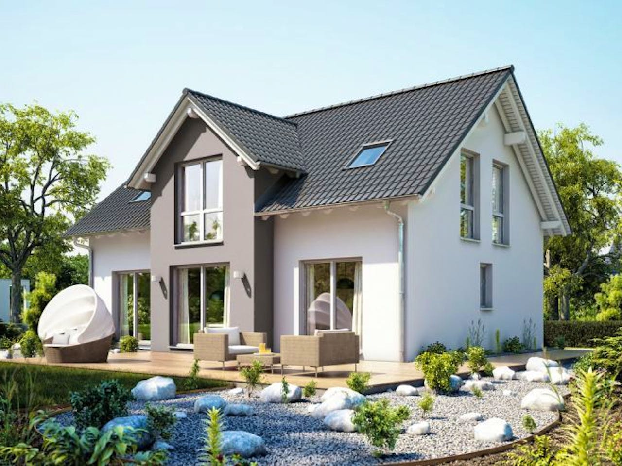 Massivhaus ARCHITEKTENHAUS AURA von Kern-Haus Chemnitz Schlüsselfertig ab 374900€, Satteldach-Klassiker Außenansicht 1