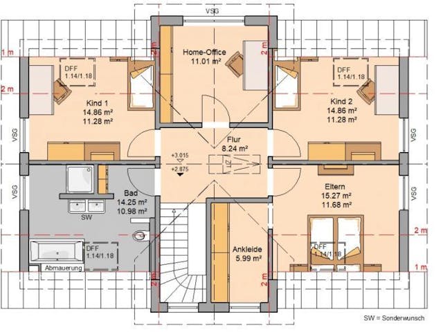 Massivhaus ARCHITEKTENHAUS AURA von Kern-Haus Chemnitz Schlüsselfertig ab 374900€, Satteldach-Klassiker Grundriss 1