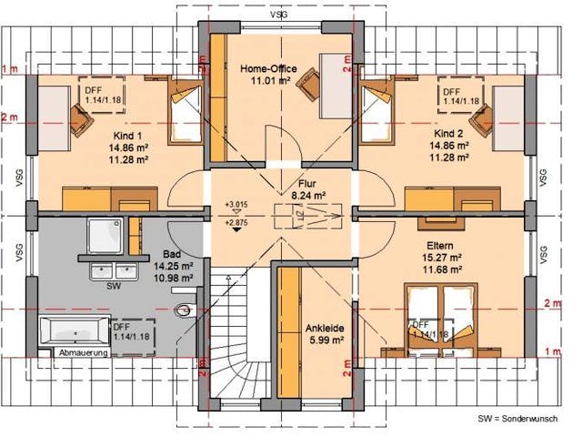 Massivhaus ARCHITEKTENHAUS AURA von Kern-Haus Chemnitz Schlüsselfertig ab 374900€, Satteldach-Klassiker Grundriss 1