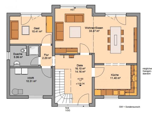 Massivhaus ARCHITEKTENHAUS AURO von Kern-Haus Chemnitz Schlüsselfertig ab 382900€, Satteldach-Klassiker Grundriss 1