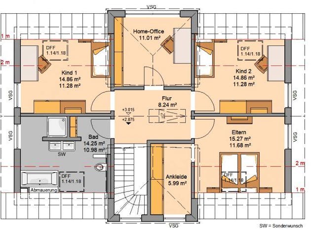 Massivhaus ARCHITEKTENHAUS AURO von Kern-Haus Chemnitz Schlüsselfertig ab 382900€, Satteldach-Klassiker Grundriss 2