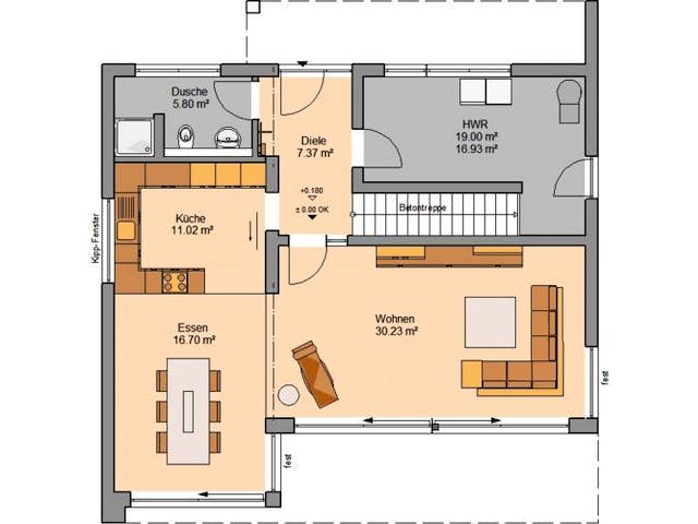 Massivhaus ARCHITEKTENHAUS ELEA von Kern-Haus Chemnitz Schlüsselfertig ab 518900€, Satteldach-Klassiker Grundriss 1
