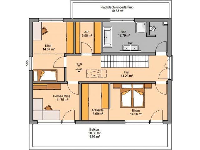 Massivhaus ARCHITEKTENHAUS ELEA von Kern-Haus Chemnitz Schlüsselfertig ab 518900€, Satteldach-Klassiker Grundriss 2